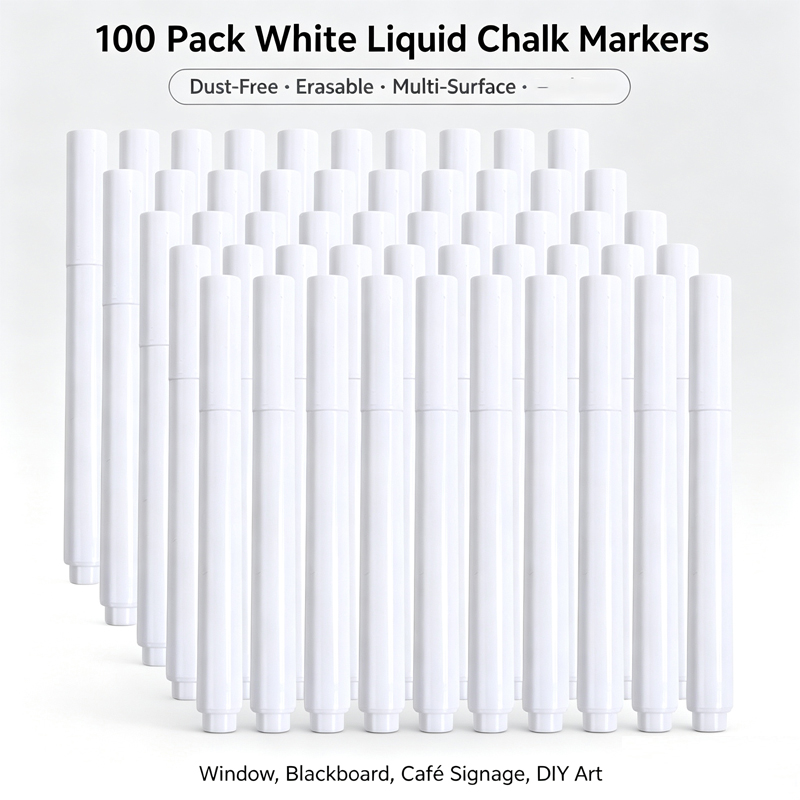 Whiteboard Marker Set - Liquid Chalk Erasable Pen 3-100Pcs White